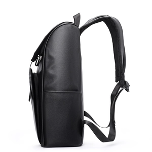 Minimalist black leather business backpack with large capacity and breathable straps