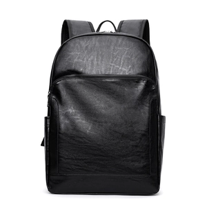 Sac à dos noir en cuir PU grainé pour homme avec compartiments multiples et grande capacité
