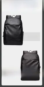 Sac à dos d'affaires noir et marron en cuir vintage avec poches latérales pour ordinateur