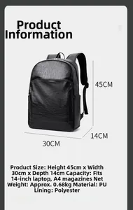 Spécifications du sac à dos en cuir PU noir de 45x30x14cm pour ordinateurs de 14 pouces