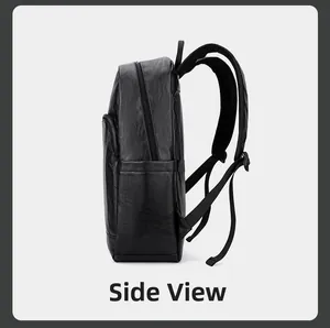 Vue latérale du sac à dos professionnel en cuir PU noir avec bretelles rembourrées