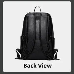 Vue arrière détaillée du sac à dos business en cuir PU noir avec bretelles rembourrées
