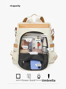 Detail view of anti-theft backpack showing spacious inner compartment for iPad and essentials