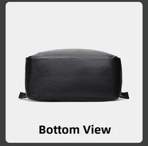 Vue détaillée du fond du sac à dos en cuir grainé noir avec coutures renforcées et solides