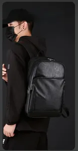 Sac à dos professionnel en cuir PU imperméable avec compartiments multiples et poches latérales