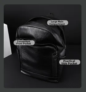 Vue détaillée du compartiment principal et des poches zippées du sac en cuir