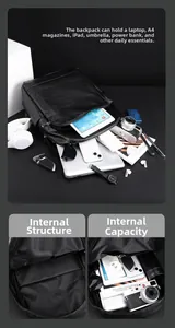 Vue détaillée du compartiment intérieur spacieux pour ordinateur et dossiers A4 du sac à dos
