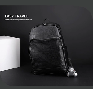 Sac à dos homme en cuir PU noir multi-compartiments pour voyage d'affaires