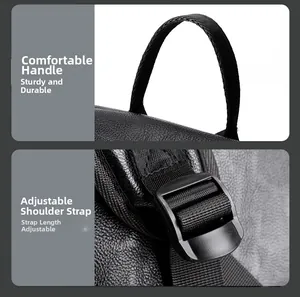 Détails de la poignée de transport et de la boucle réglable du sac à dos en similicuir