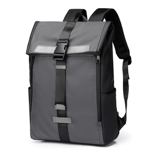 Sac à dos pour ordinateur d'affaires en tissu gris foncé avec bandes réfléchissantes