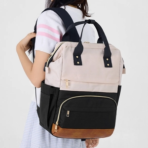 Grand sac à dos ordinateur pour femme tricolore avec double poignée et grande capacité