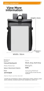 Detailed size chart of the 43x14x30cm large capacity waterproof roll-top backpack