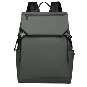 Deep greyish green minimalist waterproof laptop backpack with adjustable buckles and straps