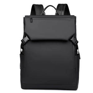 Modern minimalist black waterproof laptop backpack with stylish buckle closure and side pockets