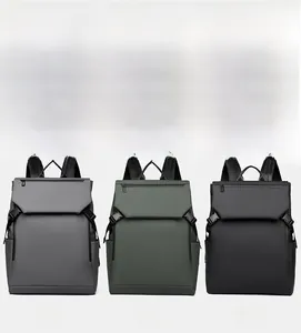 Business casual laptop backpacks in gray, green, and black with waterproof fabric