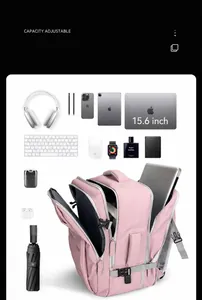 Ροζ πολυλειτουργικό σακίδιο με θήκη laptop 15,6 ιντσών και στρώματα αποθήκευσης