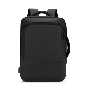Waterproof black business commute backpack with large capacity and USB charging port