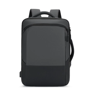 Large capacity business laptop backpack in grey and black with USB port and ergonomic straps