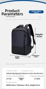 Detailed size specifications for 2513# commuter backpack with waterproof coated fabric