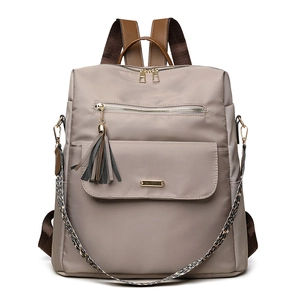 Minimalist large capacity khaki travel backpack with stylish leopard print strap for women