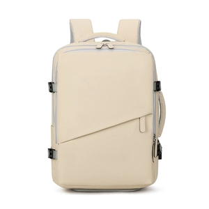 Minimalistischer beiger Reise-Rucksack aus wasserfestem Nylon mit ergonomischen Trägern