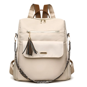 Women Fashion Nylon Backpack Large Capacity Travel Bag Leopard Print Strap Tassel Pendant Waterproof Casual Shoulder Bag