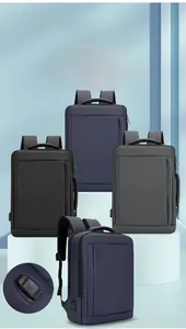 Detailed view of the side USB charging port on this water-resistant business backpack
