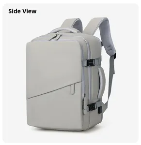 Hellgrauer Business-Laptop-Rucksack mit externem USB-Anschluss und Kompressionsschnalle