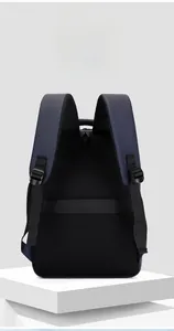 Rear view of business backpack with breathable mesh padding and luggage strap