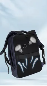 Detail of business backpack featuring breathable 3D mesh padding and luggage strap
