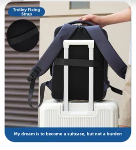 Business backpack featuring a breathable mesh back panel and a convenient luggage strap