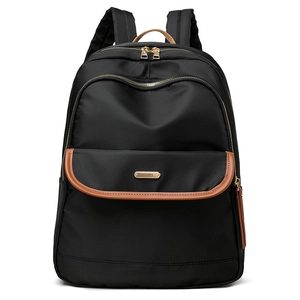 Fashion Nylon Backpack For Women Large Capacity Multi-Pocket School Travel Bag With Brown Leather Trim Gold Hardware