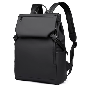 Minimalist black waterproof laptop backpack with matte finish and secure buckle lid