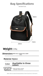 Detailed view of black nylon backpack dimensions and versatile wearing styles