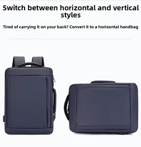 Business backpack detail showing convertible design for vertical and horizontal carrying
