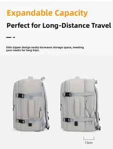 Detailansicht des erweiterbaren Rucksacks mit Fokus auf die 13 cm Seitenerweiterungsschicht