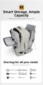 Detail des mehrschichtigen Ordnungssystems in diesem hellgrauen Business Laptop Rucksack