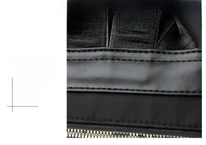 Detail of durable nylon fabric with precision double stitching and premium PU leather trim