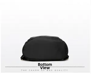 Detailed bottom view of durable black nylon backpack with reinforced stitching