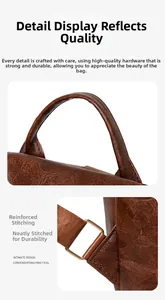 Détail de la poignée renforcée et des ferrures sur le sac à dos en cuir marron