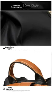 Detail of black high-density nylon fabric and brown PU leather handle with contrast stitching