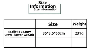 Detailed size chart for Halloween artificial crow wreath measuring 35 by 60 centimeters