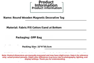 Detailed specifications of round magnetic decorative plate with fabric and sand material