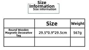 Detailed size chart for the round wooden magnetic hanging sign showing 29.5cm diameter