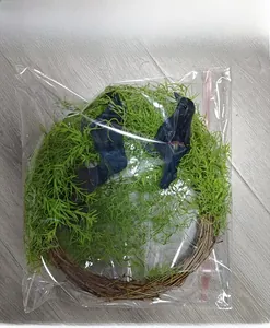 Artificial Halloween crow wreath with green foliage in protective packaging
