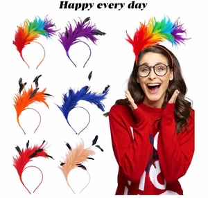 Détails de serre-têtes en plumes colorées en six teintes pour fêtes et carnavals