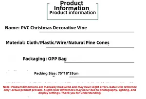 Spécifications détaillées de la guirlande de Noël en PVC avec pommes de pin et tissu