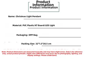 Detailed product specifications for LED Santa hanging decoration with PVC and LED lights