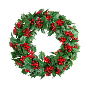 Künstlicher Weihnachtskranz mit grünen Stechpalmenblättern und roten Beerenbüscheln