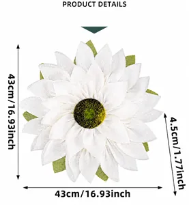 Detailed dimension view of large burlap sunflower wreath with 43cm diameter scale